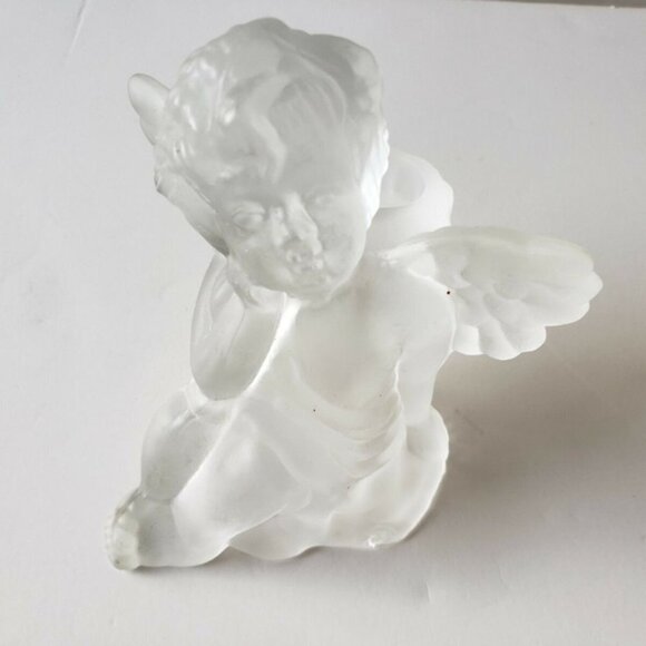 Frosted Glass Winged Cherub/Angel Taper Candle Holder Approx 4.5” high - Picture 3 of 4